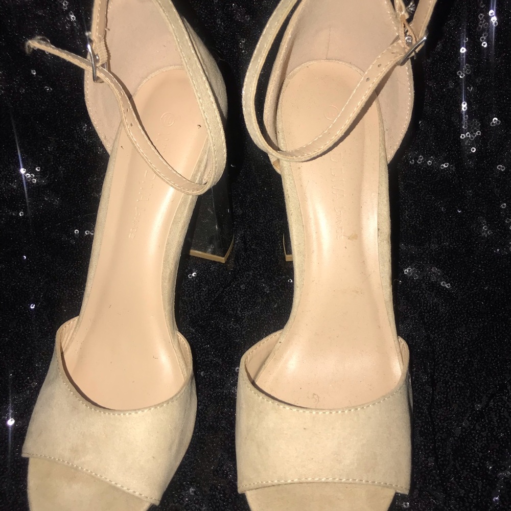 Silver block nude heels